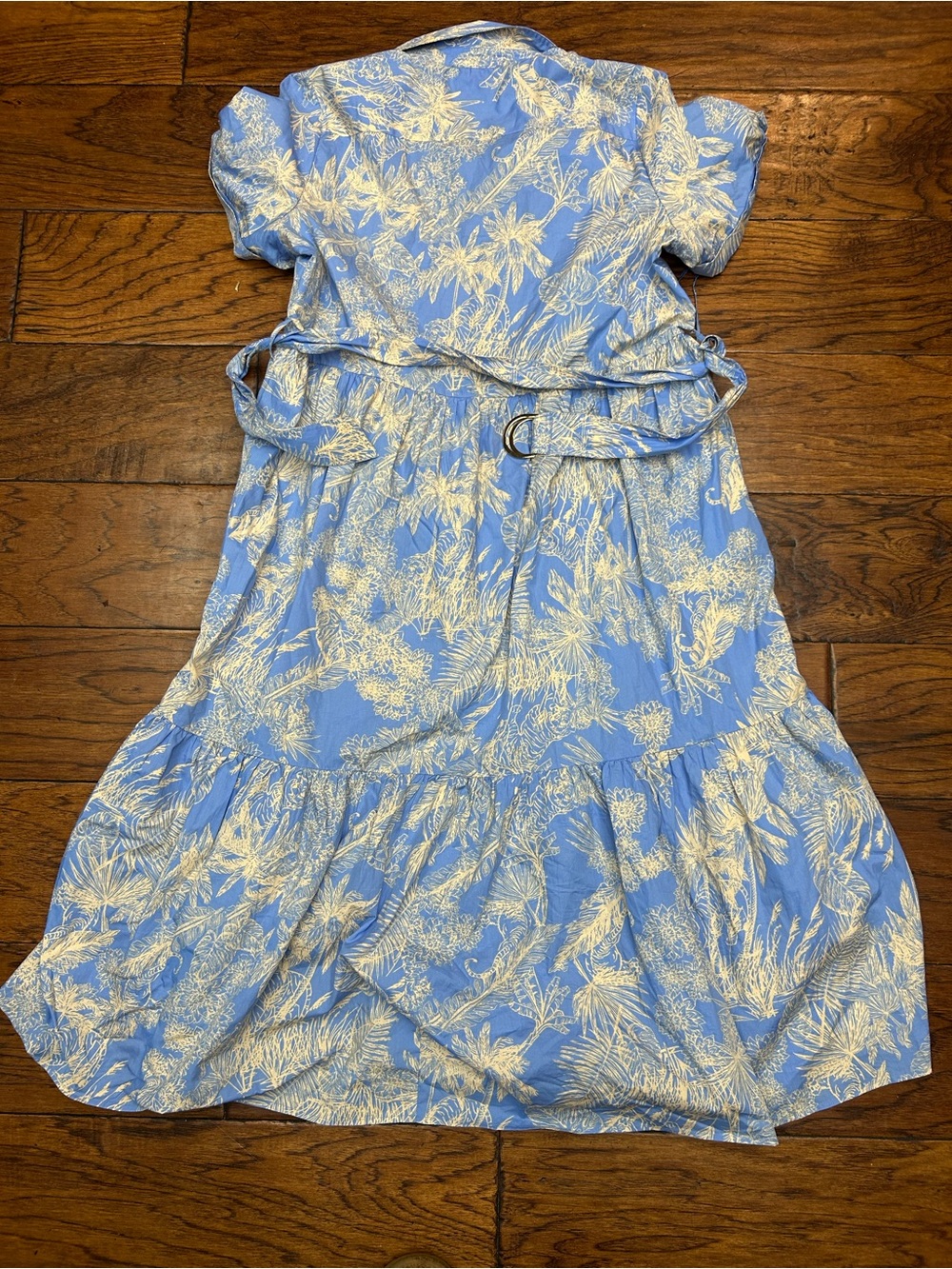 Cottagecore boho Light Blue and White Tropical tiered Shirtwaist Dress - Picture 8 of 8